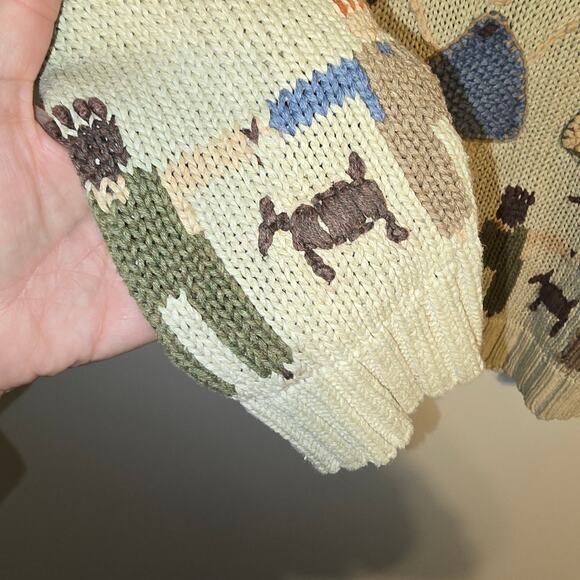 Vintage Y2K Northern Isle Ramie Cotton Sweater 3D Hand Embroidery Tan Size L - Picture 6 of 8